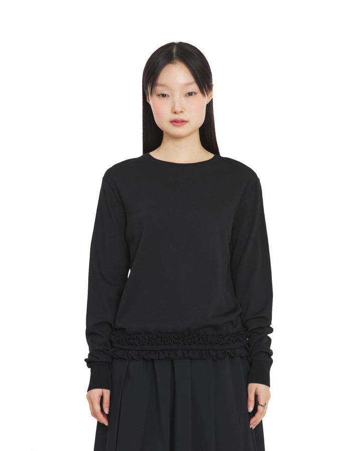 BOCBOK) frill-frill knit top (black)
