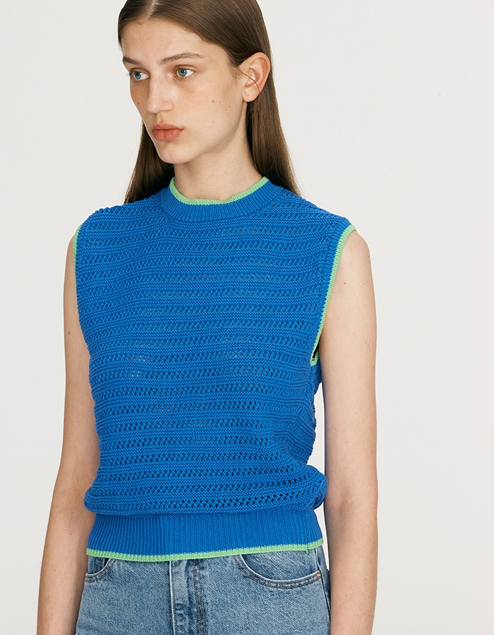 LENUEE) Crochet summer vest (Blue)