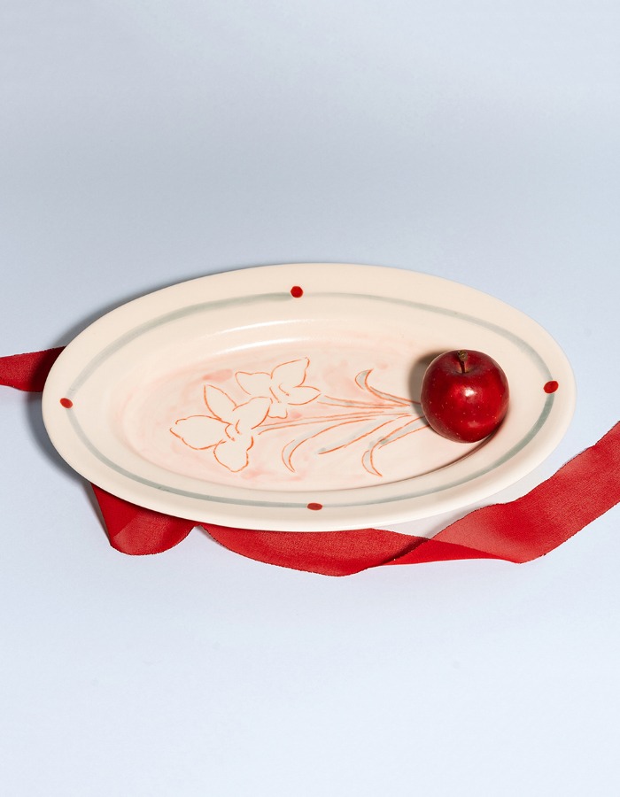Saie Pottery) ‘amaryllis’ oval plate (red) 3차 재입고