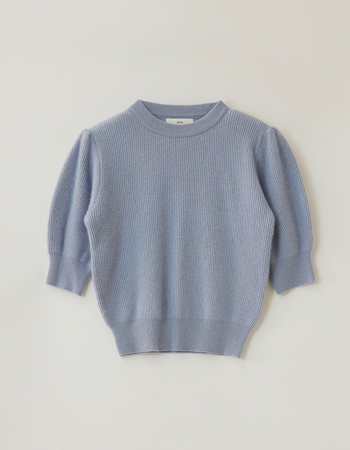 peces) Raccoon puff sleeve Knit (Baby blue)
