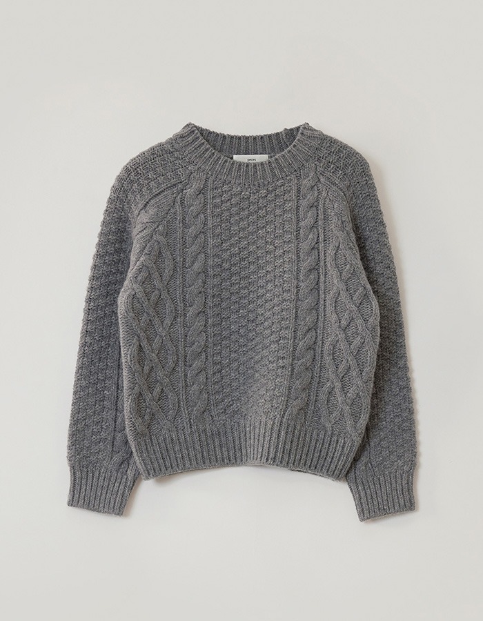 peces) Cable Wool Knit (Grey)