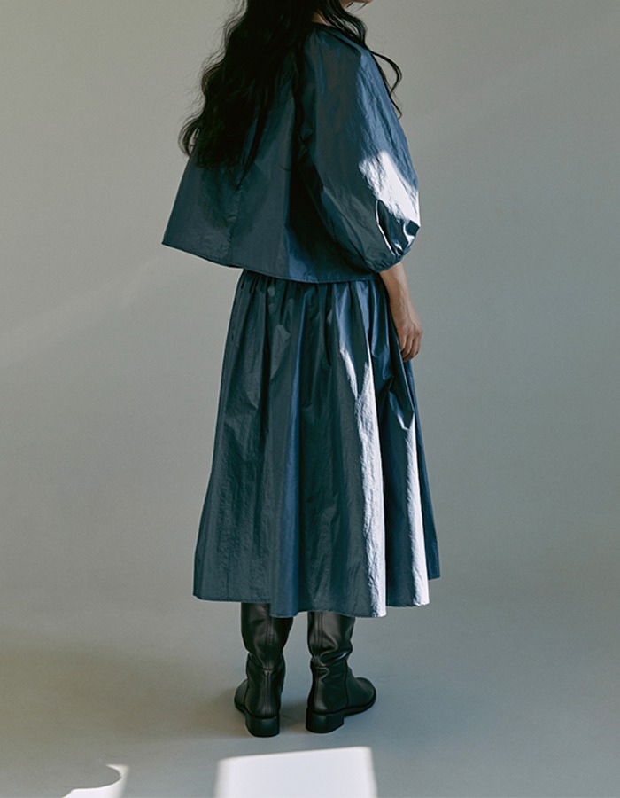 cosmoss) Nylon Pintuck Shirring Skirt (Misty Blue)