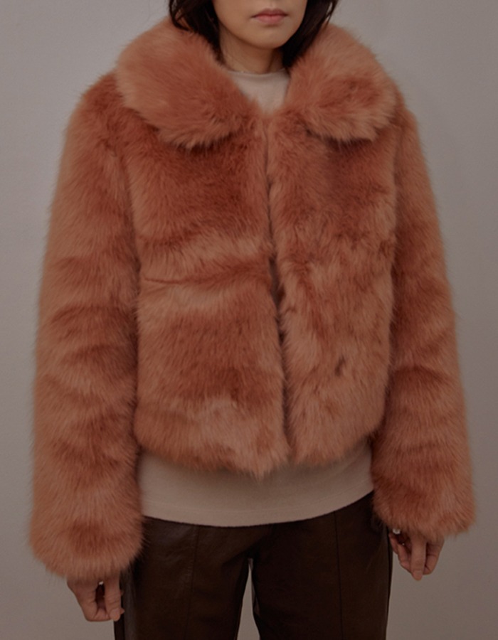 cosmoss) Vegan Collar Short Fur jacket (Vintage Rose)