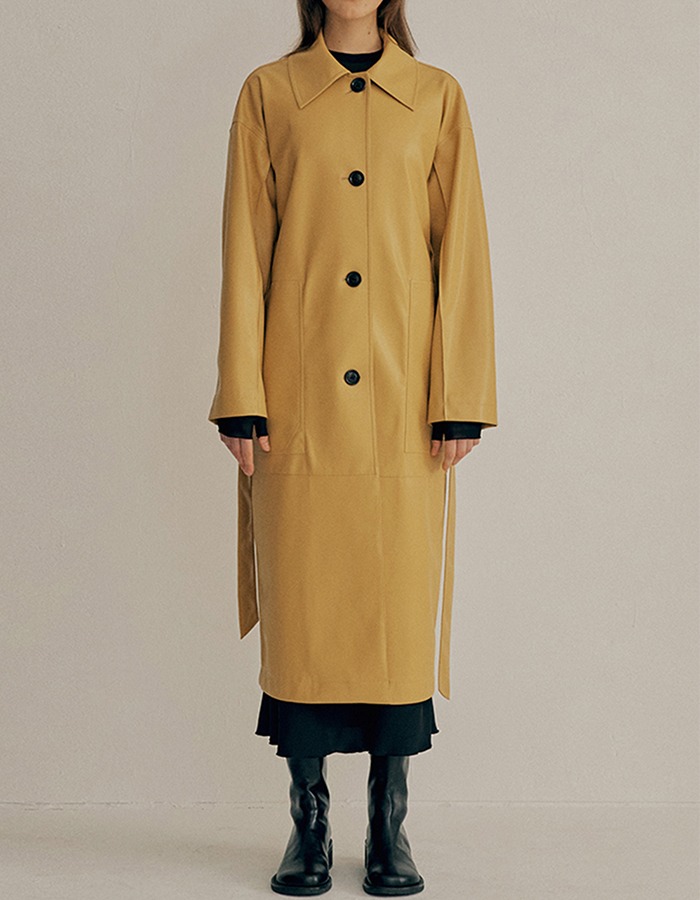 ma journee) FAUX-LEATHER TRENCH COAT_MUSTARD