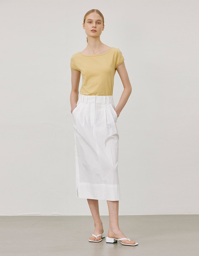 lenuee) Button long skirt_White