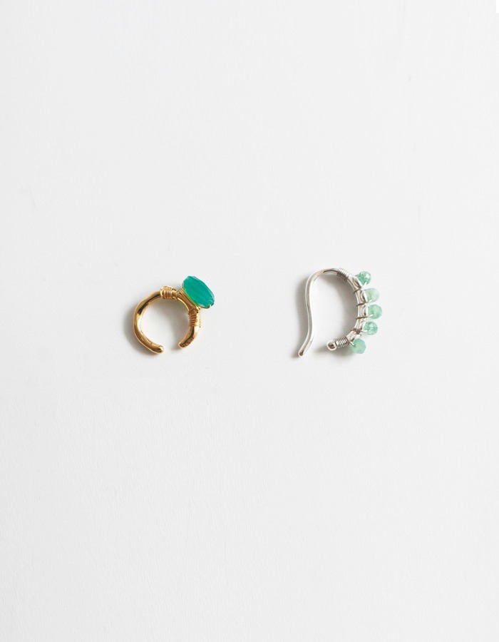 suzuran) Green quartz earcuff (curve / ring)