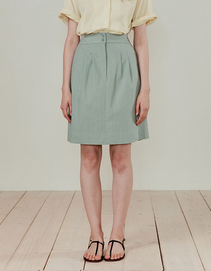 lenuee) Two-tuck banding skirt (Frosty green)