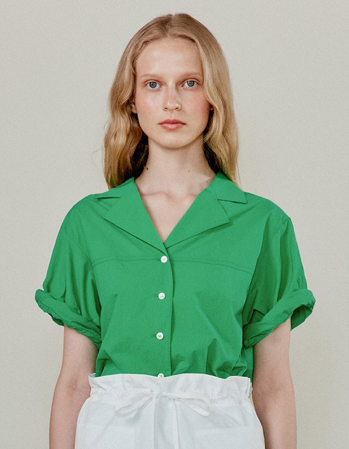 lenuee) Roll-up half sleeve shirt (Green)