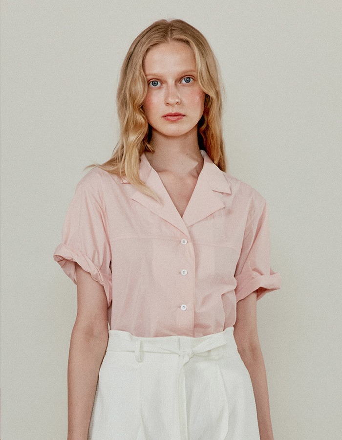 lenuee) Roll-up half sleeve shirt (Pale pink)