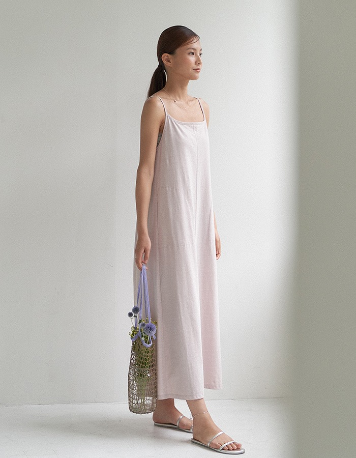 air of june) SOFT COTTON SCOOP BACK DRESS (PALE PINK)