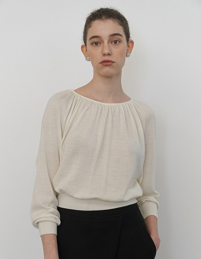 LENUEE) Shirring knit top (Ivory)