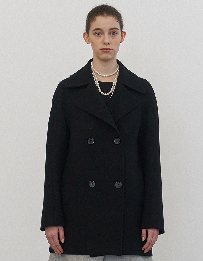 LENUEE) Wool raglan half coat (Black)
