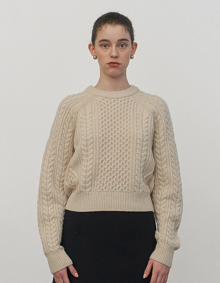 LENUEE) Diana cable knit sweater (Light beige) 2차 재입고