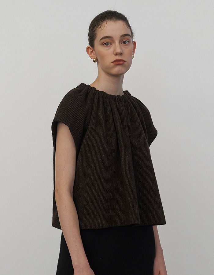 LENUEE) Shirring wool top (Brown)