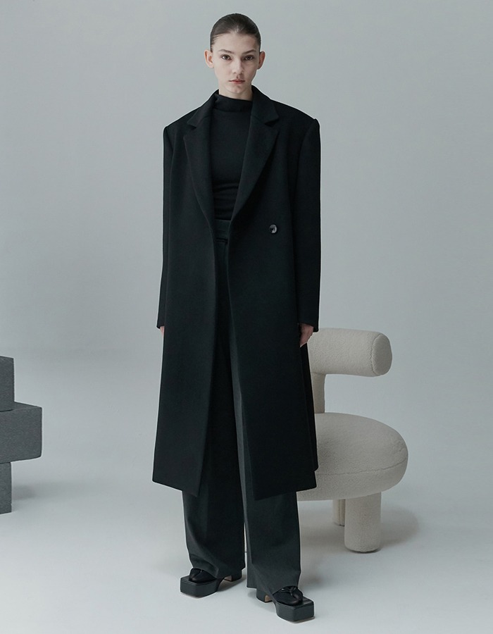 RE RHEE) SINGLE BREASTED CASHMERE AND WOOL BLEND COAT BK