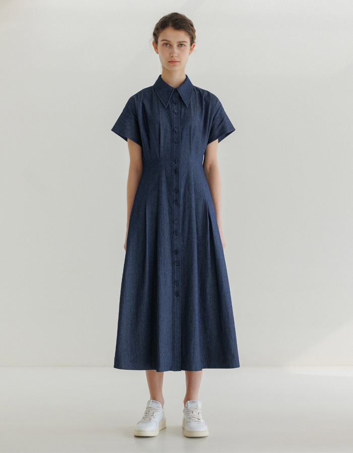 LENUEE) 22Spring gathered shirt dress (Navy) 2차 재입고