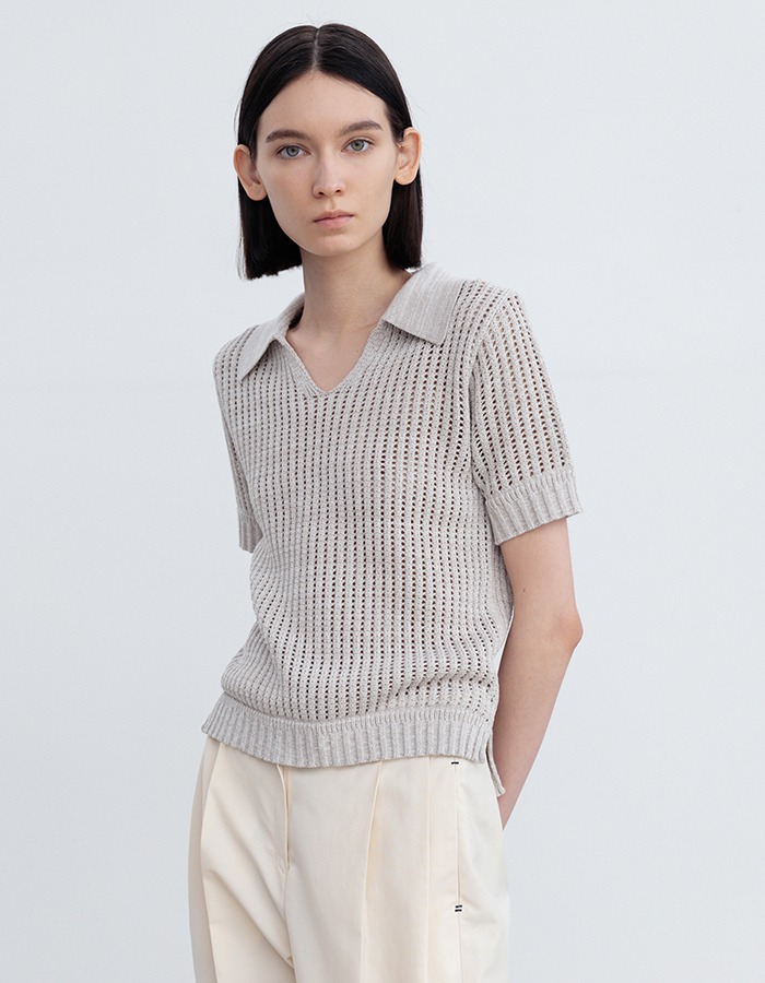 RE RHEE) KNITTED SHORT SLEEVES COLLARED TOP MB 2차 재입고