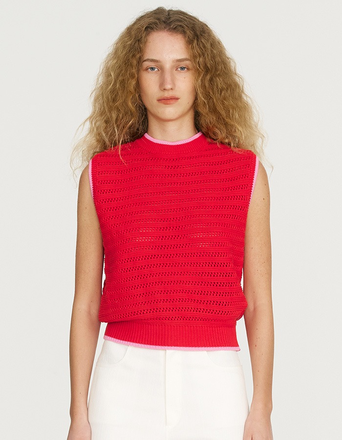 LENUEE) Crochet summer vest _ Red (쇼룸 판매 전용)