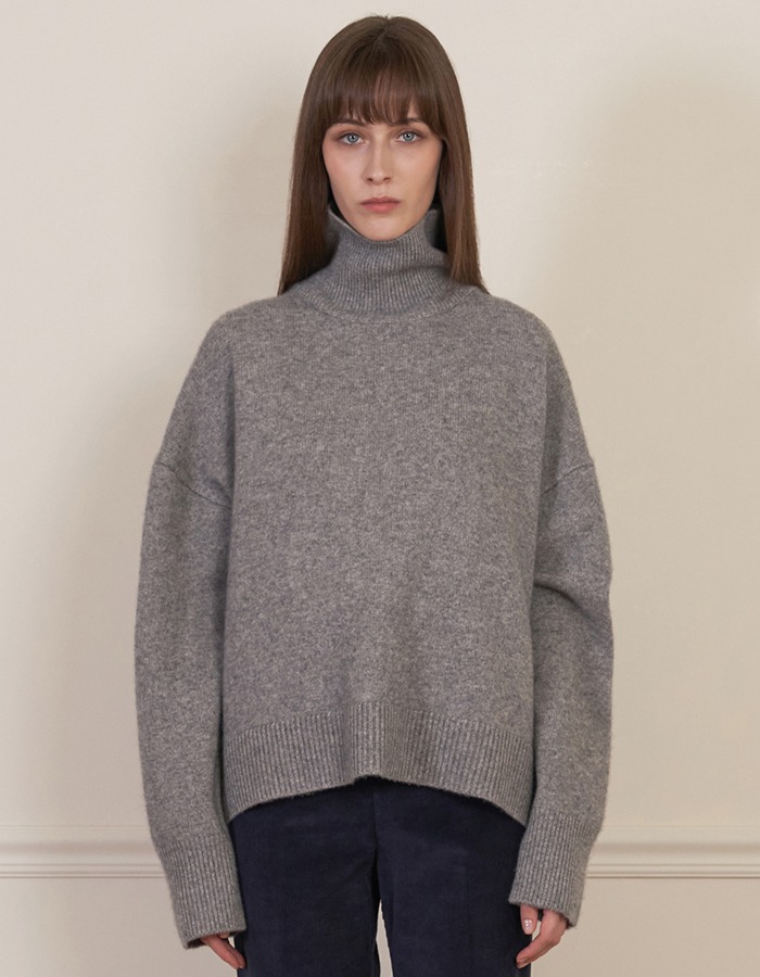 FLUID) Wool Cashmere Turtleneck Knit (Grey)