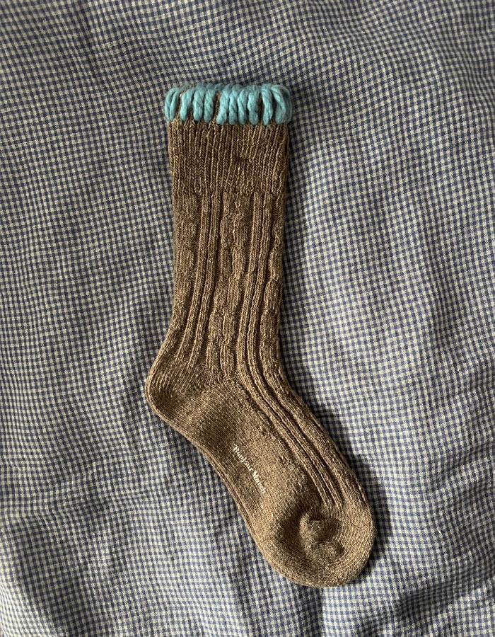 Bonjour March) Knitting Stitches socks (Wood/Sky Blue Yarn)