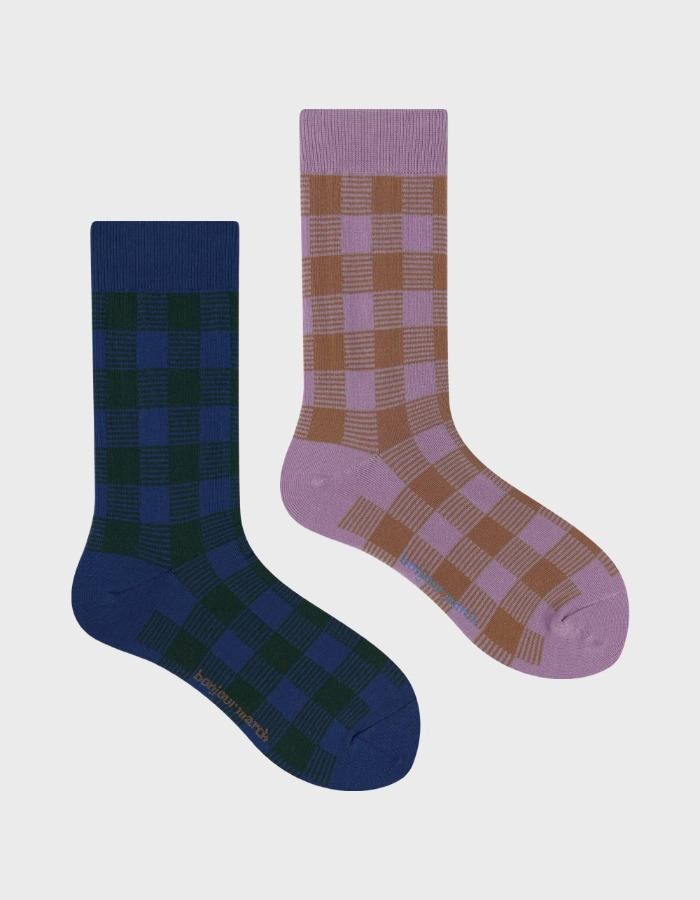 Bonjour March) Plain check socks
