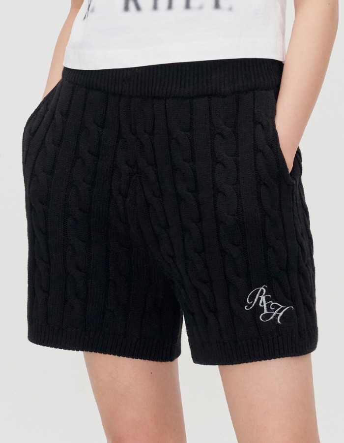 RE RHEE) CABLE KNIT SHORTS BLACK
