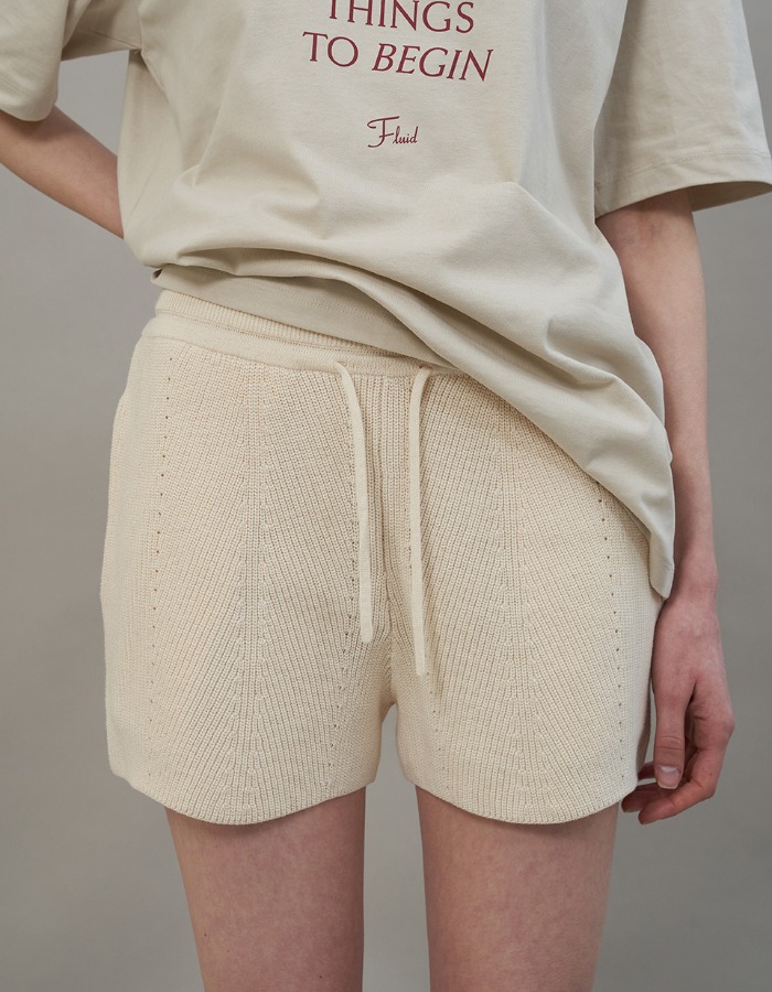 FLUID) Knit Drawstring Shorts (Cream)