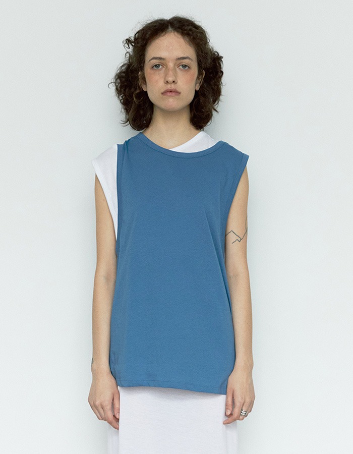 Repos) OVER COTTON SLEEVELESS T-SHIRTS (BLUE) 재입고