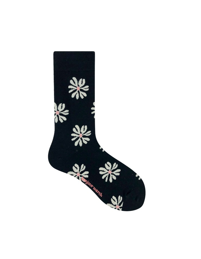 Bonjour March) Black flower socks