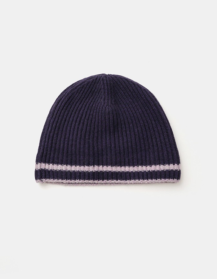 KNITLY) Wool Cotton Ribbed Line Beanie (Purple)