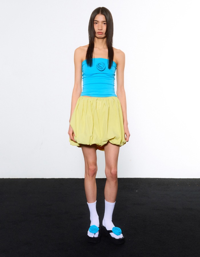 PEINTURE) Buckle Balloon Mini-skirt-Lime